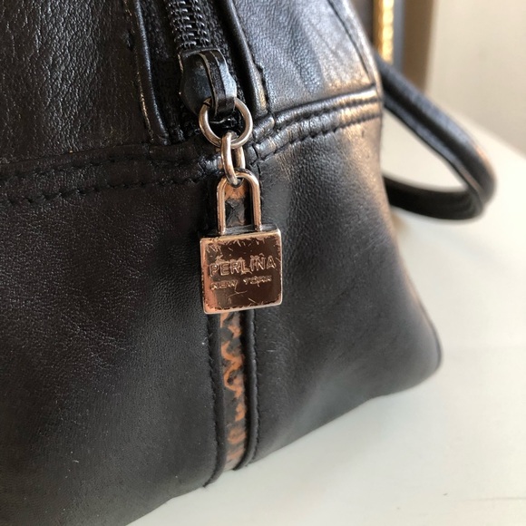 Perlina New York Satchel Arch soft black leather handbag silver hardware - Picture 12 of 14